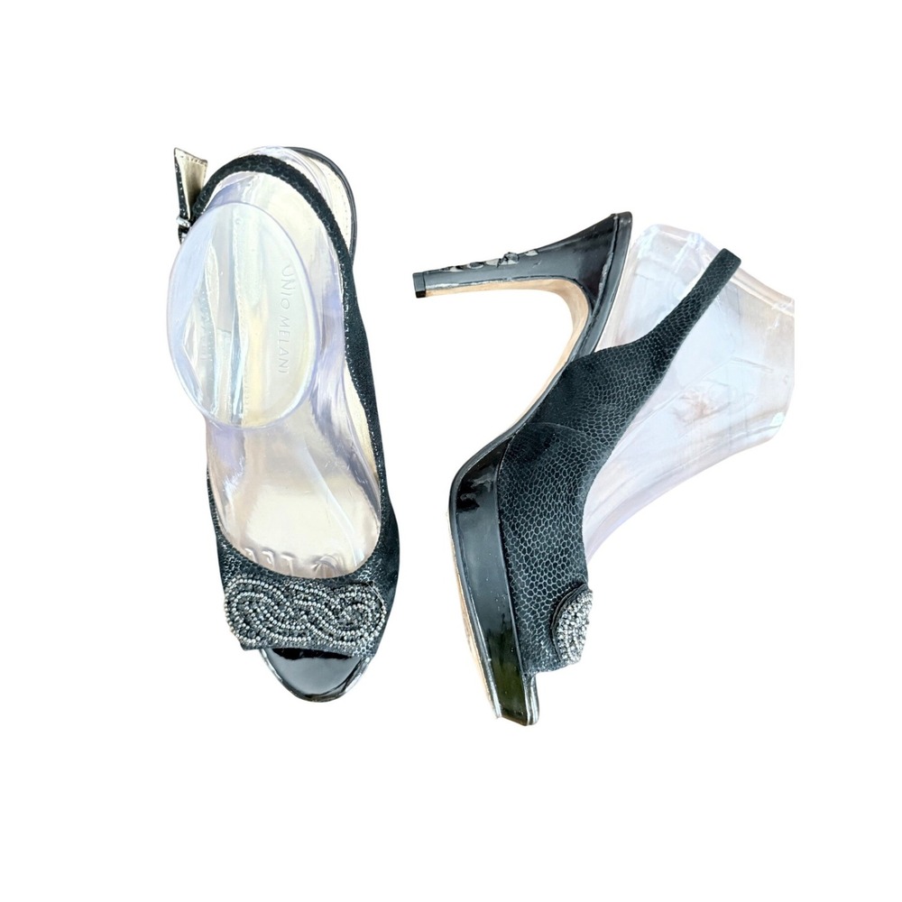 Antonio Melani Black Beaded Peep Toe Slingback Platform Heels Womens 8.5M - Picture 3 of 13